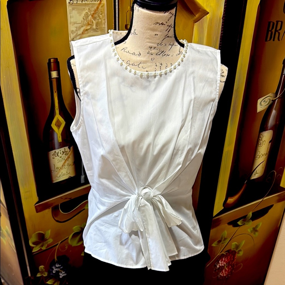 Karl Lagerfeld White Sleeveless Tie Front Blouse